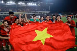 Niềm vui bất tận của các cầu thủ Việt Nam với danh hiệu vô địch AFF Suzuki Cup 2018. (Ảnh: Trọng Đạt/TTXVN)