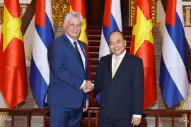 Thủ tướng Nguyễn Xuân Phúc hội kiến Chủ tịch Hội đồng Nhà nước và Hội đồng Bộ trưởng Cuba Miguel Mario Diáz Canel Bermúdes sang thăm hữu nghị chính thức Việt Nam. (Ảnh: Thống Nhất/TTXVN)