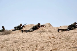 Binh sỹ Syria giao tranh với IS tại khu vực đông bắc thành phố cổ Palmyra ngày 17/5. (Ảnh: AFP/TTXVN)