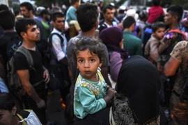 Người di cư tại một trại tị nạn ở Presevo, Serbia sau khi vượt qua biên giới Macedonia ngày 26/8. (Ảnh: AFP/TTXVN)