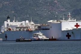 Tàu Bệnh viện USNS Mercy neo đậu tại vịnh cảng Tiên Sa. (Ảnh: Lê Lâm/TTXVN) 