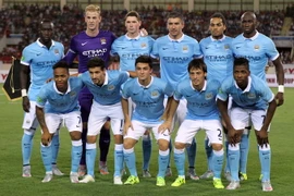 Đội hình xuất phát của CLB Manchester City trong trận giao hữu với Đội tuyển Việt Nam. (Ảnh: Quốc Khánh/TTXVN) 