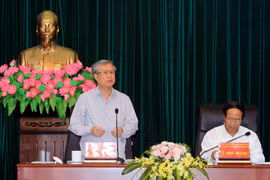 Ông Trần Quốc Vượng, Ủy viên Bộ Chính trị, Thường trực Ban Bí thư, Phó Trưởng Bộ phận thường trực Tiểu ban phát biểu tại buổi làm việc. (Ảnh: An Đăng/TTXVN)