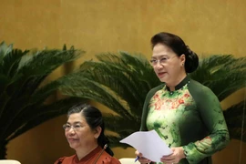 Chủ tịch Quốc hội Nguyễn Thị Kim Ngân phát biểu kết thúc nhóm vấn đề thứ hai. (Ảnh: Văn Điệp/TTXVN)