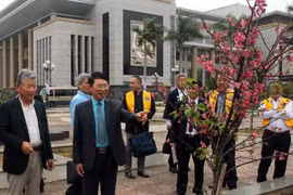 Các đại biểu thăm cây hoa Anh đào do Nhật Bản trao tặng được trồng tại thành phố Bắc Giang. (Ảnh: Đồng Thúy/TTXVN)