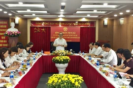 Ông Hoàng Trung Hải, Ủy viên Bộ Chính trị, Bí thư Thành ủy Hà Nội phát biểu tại buổi làm việc. (Ảnh: Nguyễn Thắng/TTXVN)