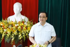 Bí thư Thành ủy Hà Nội Hoàng Trung Hải phát biểu kết luận buổi làm việc. (Ảnh: Văn Điệp/TTXVN)