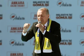 Tổng thống Thổ Nhĩ Kỳ Recep Tayyip Erdogan phát biểu trong cuộc mít tinh ở Ankara. (Ảnh: THX/TTXVN)