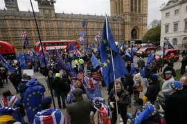 Những người ủng hộ và phản đối Brexit tuần hành bên ngoài Hạ viện Anh tại thủ đô London, ngày 15/1/2019. (Ảnh: THX/ TTXVN)