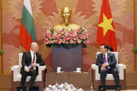 Chủ tịch Quốc hội Vương Đình Huệ hội đàm hẹp với Chủ tịch Quốc hội Bulgaria Rossen Dimitrov Jeliazkov. (Ảnh: Nhan Sáng/TTXVN)