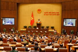 Chủ tịch Quốc hội Nguyễn Sinh Hùng trình bày dự thảo Báo cáo công tác nhiệm kỳ khóa XIII của Quốc hội. (Ảnh: An Đăng/TTXVN)