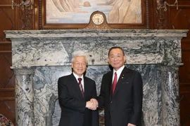 Tổng Bí thư Nguyễn Phú Trọng hội kiến Chủ tịch Thượng viện Nhật Bản Yamazaki Masaaki. (Ảnh: Trí Dũng/TTXVN) 