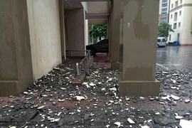 Từng mảng vữa rơi sập xuống đất trong thời điểm mưa bão. (Ảnh: Minh Sơn/Vietnam+)