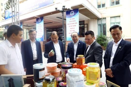 Các đại biểu tham quan khu trưng bày sản phẩm của các hợp tác xã. (Ảnh: Huy Hùng /TTXVN) 