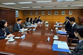 Chủ tịch Ủy ban Chứng khoán Nhà nước Vũ Thị Chân Phương đã có buổi làm việc với ông Lee Bok-hyun, Thống đốc Cơ quan giám sát tài chính Hàn Quốc. (Ảnh: CTV/Vietnam+)