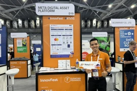 Đại diện sartup của Việt Nam là AirCity, Foodmap và Meta đến với sự kiện DAPInnovFest x Asia 2024. (Ảnh: Vietnam+)