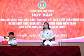 Họp báo công bố công khai Báo cáo tổng hợp kết quả kiểm toán năm 2023 và kết quả thực hiện kết luận, kiến nghị kiểm toán của KTNN năm 2022, ngày 2/7. (Ảnh: KTNN/Vietnam+)