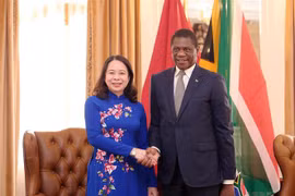 Phó Chủ tịch nước Võ Thị Ánh Xuân với Phó Tổng thống Nam Phi Paul Mashatile. (Ảnh: Lâm Khánh/TTXVN)
