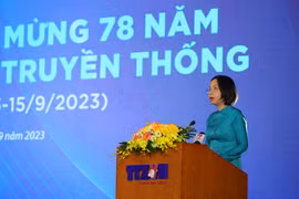 Tổng Giám đốc TTXVN Vũ Việt Trang phát biểu tại buổi lễ. (Ảnh: Hoàng Hiếu/TTXVN)