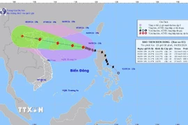 Bản đồ đường đi của Bão số 3. (Ảnh: TTXVN phát)