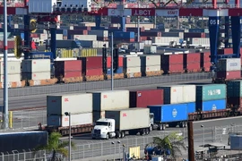 Container hàng hóa được xếp tại cảng Long Beach, California, Mỹ. (Ảnh: AFP/TTXVN)