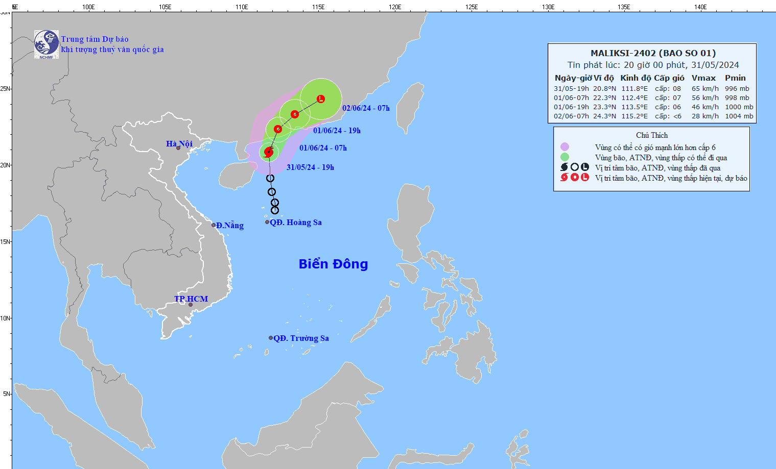 Sơ đồ đường đi của cơn bão. (Nguồn: Trung tâm Dự báo Khí tượng Thủy văn Trung ương)