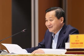 Phó Thủ tướng Lê Minh Khái phát biểu tại Hội nghị Thường trực Chính phủ làm việc với các doanh nghiệp nhà nước. (Ảnh: Dương Giang/TTXVN)