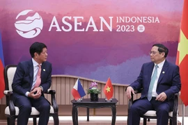 Sáng 7/9/2023, tại thủ đô Jakarta, Indonesia, Thủ tướng Phạm Minh Chính gặp Tổng thống Philippines Ferdinand Romualdez Marcos Jr. (Ảnh: Dương Giang/TTXVN) 