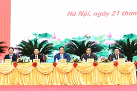Ban Chủ tọa điều hành Hội nghị Báo chí Toàn quốc tổng kết công tác năm 2023. (Ảnh: Phương Hoa/TTXVN)