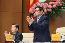 Thủ tướng Phạm Minh Chính chủ trì buổi mặt mặt các doanh nhân. (Ảnh: Dương Giang/TTXVN) 