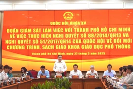 Ủy viên Bộ Chính trị, Phó Chủ tịch Thường trực Quốc hội Trần Thanh Mẫn phát biểu tại buổi làm việc. (Ảnh: Thu Hoài/TTXVN)