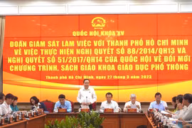 Ủy viên Bộ Chính trị, Phó Chủ tịch Thường trực Quốc hội Trần Thanh Mẫn phát biểu tại buổi làm việc. (Ảnh: Thu Hoài/TTXVN)