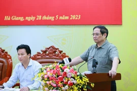Thủ tướng Phạm Minh Chính kết luận buổi làm việc với lãnh đạo chủ chốt tình Hà Giang. (Ảnh: Dương Giang/TTXVN)
