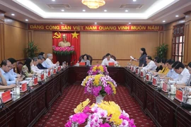 Quang cảnh buổi làm việc của Thường trực Ban Bí thư Trương Thị Mai với Ban Thường vụ Tỉnh ủy Bắc Kạn. (Ảnh: Vũ Hoàng Giang/TTXVN)