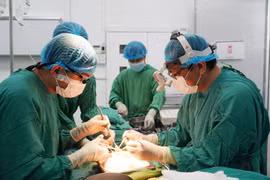 Êkíp thực hiện ghép thận hiến tặng tại Bệnh viện Chợ Rẫy. (Ảnh: TTXVN phát)