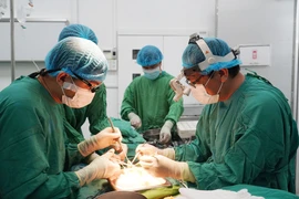 Êkíp thực hiện ghép thận hiến tặng tại Bệnh viện Chợ Rẫy. (Ảnh: TTXVN phát)