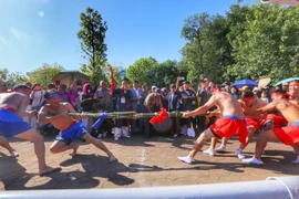 Đoàn kéo mỏ thôn Xuân Lai (Hà Nội) trình diễn. (Ảnh: Tuấn Đức/TTXVN)