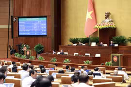 Quốc hội biểu quyết thông qua Nghị quyết về quyết định chủ trương đầu tư Dự án đường giao thông từ Quốc lộ 27C đến đường tỉnh ĐT.656 tỉnh Khánh Hòa-kết nối với Lâm Đồng và Ninh Thuận. (Ảnh: Doãn Tấn/TTXVN)