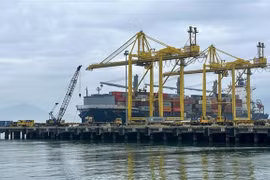 Bốc xếp hàng container tại cảng Tiên Sa. (Ảnh: Trần Lê Lâm/TTXVN)