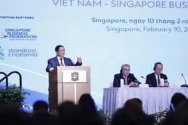 Thủ tướng Phạm Minh Chính phát biểu tại Diễn đàn Doanh nghiệp Việt Nam-Singapore. (Ảnh: Dương Giang/TTXVN) 