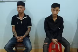 Hai đối tượng tại cơ quan công an. (Ảnh: TTXVN phát)