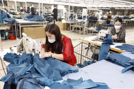 Dây chuyền dệt may xuất khẩu. (Ảnh: Trần Việt/TTXVN)