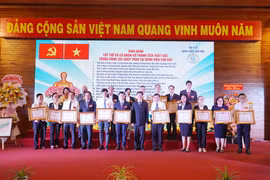 Khen thưởng các cá nhân có nhiều đóng góp trong công tác ghép thận của Bệnh viện Chợ Rẫy, Thành phố Hồ Chí Minh. (Ảnh: Đinh Hằng/TTXVN)