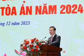 Chủ tịch nước Võ Văn Thưởng phát biểu chỉ đạo tại Hội nghị triển khai nhiệm vụ năm 2024 của Tòa án Nhân dân Tối cao. (Ảnh: Thống Nhất/TTXVN)