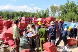 Ngành chức năng kiểm tra số lượng thuốc lá trước khi tiêu hủy. (Ảnh: Lê Đức Hoảnh/TTXVN)
