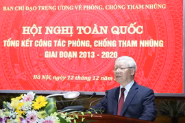 Tổng Bí thư, Chủ tịch nước Nguyễn Phú Trọng, Trưởng Ban Chỉ đạo Trung ương về phòng, chống tham nhũng phát biểu kết luận hội nghị. (Ảnh: Phương Hoa/TTXVN)