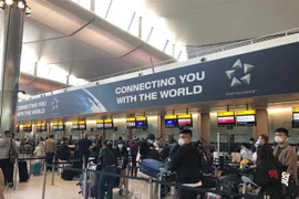 Công dân Việt Nam xếp hàng làm thủ tục xuất cảnh tại sân bay quốc tế Heathrow, thủ đô London (Anh). (Ảnh: TTXVN phát)