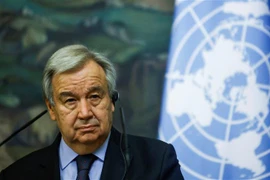 Tổng Thư ký LHQ Antonio Guterres tại cuộc họp báo ở Moskva ngày 12/5/2021. (Ảnh: AFP/TTXVN)