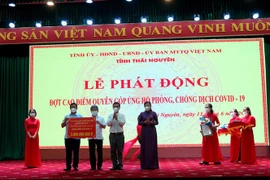 Ngay sau lễ phát động, các cơ quan, đơn vị, địa phương, doanh nghiệp, doanh nhân, nhà hảo tâm… đã trực tiếp ủng hộ phòng, chống dịch COVID-19. (Ảnh: Thu Hằng/TTXVN)