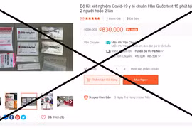 Bộ kit test nhanh Covid-19 được rao bán trên một sàn thương mại điện tử. (Nguồn: Dân Trí)